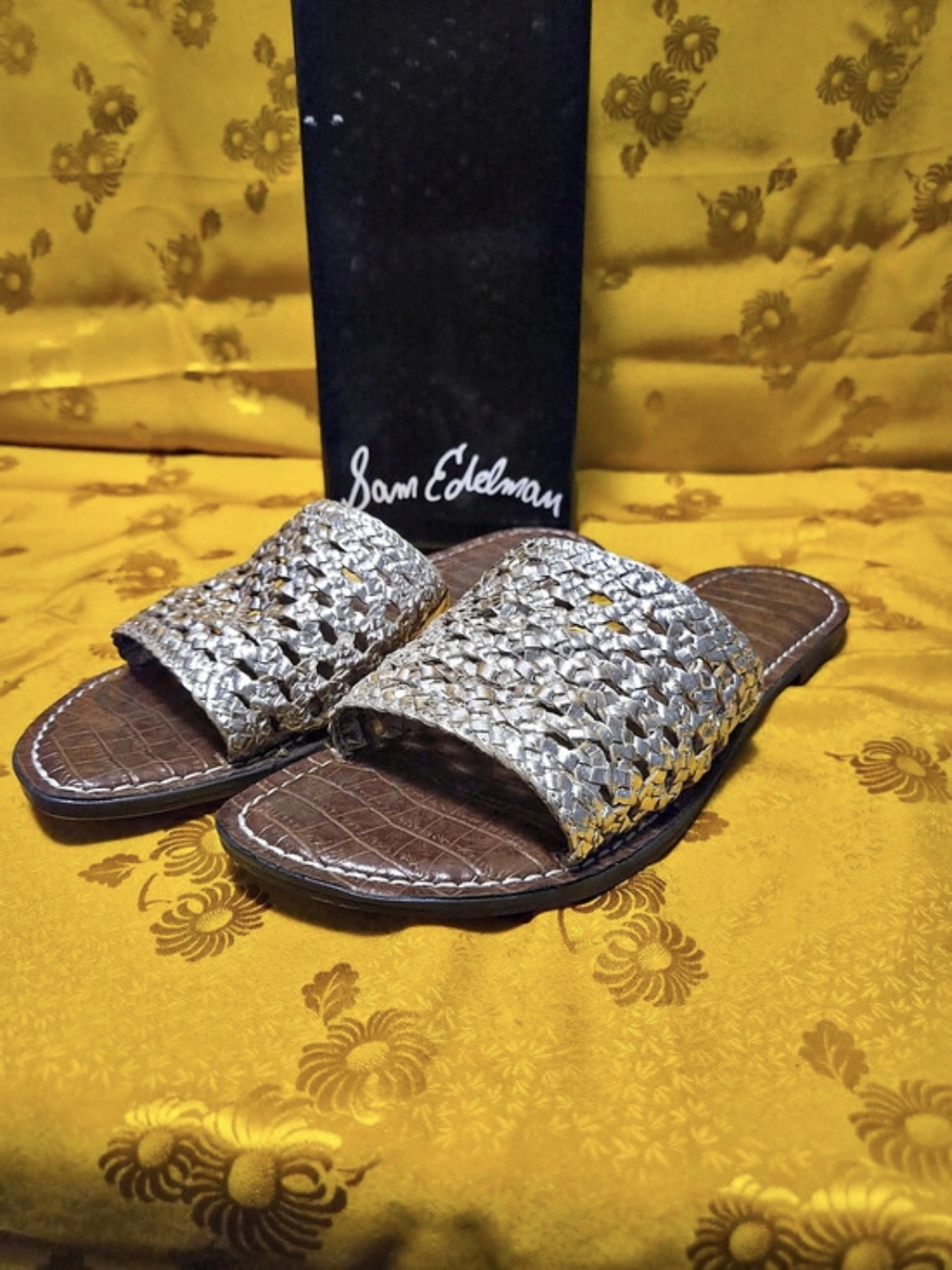 Sam Edelman Rowan Slide Sandal Gold Woven Slide